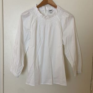 J. Crew Cotton poplin smocked ruffleneck top